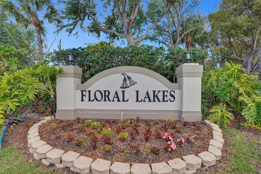 Don't miss this beautiful LAKE VIEW villa with a 2 CAR GARAGE and NEW ROOF!! One of the larger lots in Floral Lakes with an extremely long driveway on a cul-de-sac. This 2 bedroom/2 bath home includes a large den and has been updated with a NEW QUARTZ KITCHEN (2023), NEW APPLIANCES (2023), NEW AC (2024) and NEW WASHER/DRYER (2023). Beautiful lake views and sunsets from an oversize screened patio! Active 55+ community,newly renovated clubhouse with a grand ballroom, billiards, library/cardroom, crafts,exercise room,tennis,pickleball,bocce ball,chip/putting, shuffleboard, 2 pools, hot tub and more! Social director and manager on site! LOW HOA FEE $426 includes cable/internet!  700 credit score is required for all buyers. Roof pressure cleaned and house exterior painted by HOA. Pets Welcome!