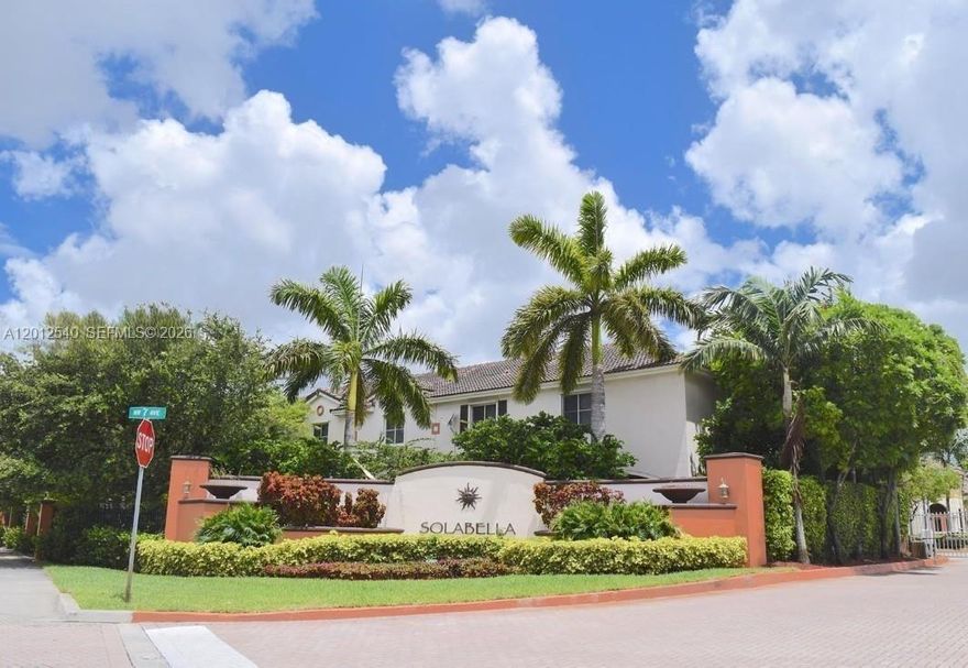 Beautifully 2-story townhouse. 2 Bedrooms 2 1/2 bathrooms, washer & dryer inside unit, tile floors throughout. NO CARPET. Gated community. Amenities include playground, gym and pool. Great location near shopping centers I95, 826 and Turnpike. Easy to Show. Agent speaks Spanish too. Legal Number for this property is 504 but on the door you will see 104. Minimum of 620 credit score is required.