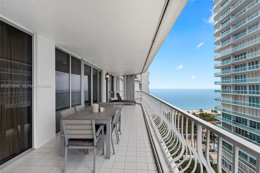 This stunning 3,340 square foot residence is the largest unit of its line in the prestigious Bal Harbour 101. Renovated to the highest standards, it boasts sweeping panoramic views of the Atlantic Ocean and the glittering Miami skyline.The expansive, open-concept living spaces feature a gourmet kitchen with a large granite island, a dedicated laundry room with walk-in pantry, and a versatile office/study that easily converts to a third bedroom. Adjacent is a spacious family room/den, perfect for relaxation or entertaining. The lavish primary suite is a true retreat, complete with separate his-and-her bathrooms, two oversized custom walk-in closets. Bal Harbour 101 offers the ultimate in beachfront luxury with its recent full-building renovation and world-class amenities