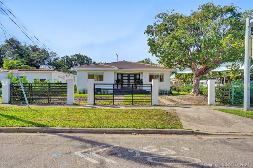 Indulge in this fully renovated 2020 home, just blocks away from Miami's epicenter. Brickell, Downtown's Financial District, Key Biscayne, Coconut Grove, Coral Gables & Miami Beach all minutes away. Living in this residence, is not only about the fabulous lifestyle that awaits you outdoor, but its a move-in ready home, w/impeccable European oak wood floors, drenched with bright & luminous natural light, 3 bedrooms, 3 bathrooms all with Italian Porcelain tile, floating vanities w/custom mirrors. Open floor plan boasts 1,618 SF of living space with vanilla creme custom cabinets, granite countertops & all new stainless steal appliances.  Rest assured, home has impact windows & doors, new roof (2020), sprinkler system connected to well & 9,513 SF lot w/plenty of room  for pool!