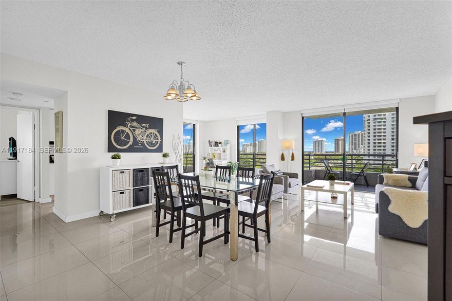 PRICE TO SELL!! Amazing opportunity in the heart of Aventura. This bright 2-bedroom, 2-bath residence offers an open-concept living/dining area with flexible space for a den or home office. Features include in-unit washer/dryer, a generous walk-in closet, and abundant natural light throughout. Offered fully furnished and move-in ready—perfect for both end-users and investors. Enjoy resort-style living with heated pools, state-of-the-art gym, jacuzzi, business center, volleyball court, BBQ area, valet services, and included water, trash, cable, and internet.