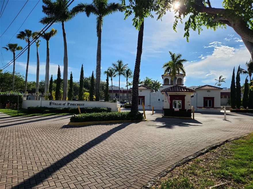 Welcome to this light-filled 2-bedroom, 1.5-bath corner unit, with TWO deeded parking spaces, in a secure, well-maintained building located in a prime Pinecrest location. With 900 sq ft of living space, this home offers an ideal split level layout featuring a spacious living/dining area, kitchen, half bathroom, balcony and in-unit washer & dryer on the bottom floor. On the top floor, there are two large bedrooms and a full bath. The unit has 24/7 security, close to Dadeland North Metrorail Station, and is zoned for Pinecrest schools. The association includes water, gas, hot water, cable with HBO, pool, playground, BBQ area, party room, tennis/pickle ball court, gym and in unit fumigation every month. Unit has accordion shutters on windows and sliding doors.