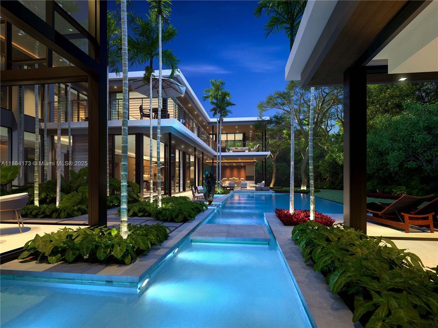 Incredible opportunity to own The Bayshore Ridge Estate, a new Tropical Modern home with 12,564 Adj. SF offering resort-style living by renowned architect Charles Treister. Under construction on one of the largest lots in Coconut Grove, the 25,400 SF property is in a no-flood zone on the highest elevation in Miami, featuring 9 BR,11.3 BA, a soaring two-story living area, formal dining, chef’s kitchen, and primary suite w/ two walk-in closets, dressing room, terrace, and adjacent gym w/steam shower and cold plunge. Highlights include a roof deck with jacuzzi, two guest apartments w/ terrace and balcony, 20x40’ heated saltwater pool, spa, summer kitchen, basement, elevator, whole-house generator, two garages for up to six cars, and private driveway to second entrance at rear of property.
