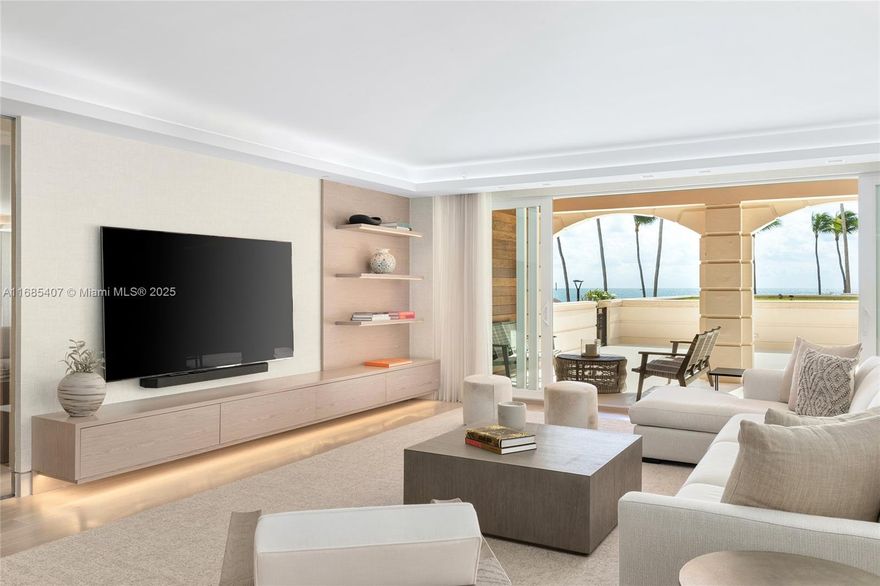 Discover the epitome of luxury living in this exquisite ground floor unit on Fisher Island, perfectly situated steps away from the pool, beach, scenic walking paths & Atlantic Ocean. Spanning 4,039 SF, this meticulously remodeled home features 4BR/4.5BA with an expansive open living space and a 4,000 SF incredible private wraparound terrace offering stunning direct views of the ocean. This smart house boasts Listone Girdano wide plank wood flooring, custom millwork, Dornbracht fixtures & a wine room. The custom Ornare kitchen features Gaggenau appliances & a large center island w/ seating. The principal suite features a seating area, fireplace, and a spa-like bathroom with a soaking tub & rain shower. This exceptional unit truly captures the essence of Fisher Island's luxurious lifestyle.