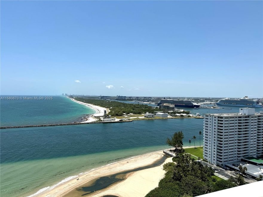 A rare jewel at world class Point of Americas I. Point of Americas is a luxury Harbor Beach Condominium complex located on 10 landscaped ocean front acres. Leave your worries at the doorstep. Enjoy a walk on the widest beach in town or relax in an attended beachfront cabana. 2308 has taste and style with Impact windows and beautiful wood and travertine floors. Open-concept plan with ocean, harbor, yacht parade, cruise ship and coastal views to South Beach. Sweeping terrace, great room, culinary kitchen and luxe master suite w/lots of closets. 5 stars amenities: restaurant, guest hotel suites, 3 gyms, 2 pools, and cabana service on the widest beach in Ft. Lauderdale. Close to airport and all highways, midway between Miami and Palm Beach, take the Briteline to Miami, Palm Beach or Orlando.