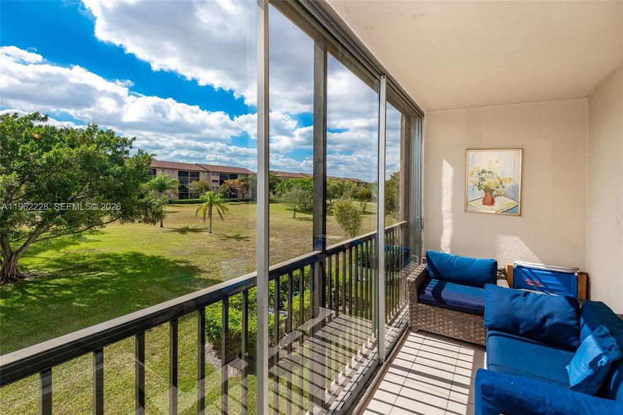 Great opportunity to own this spacious 2-bedroom, 2-bath Jasmine model offering 1,207 sq ft in a highly desirable 55+ community. Located in the newest section of Century Village, Falmouth E (built in 1996). Situated on the 3rd floor of a 4-story building with elevator access and peaceful garden views.

This bright and popular layout features an eat-in kitchen, a large primary bedroom with walk-in closet, and a shower in the primary bath. The unit includes a washer and dryer, central A/C, and is carpeted throughout. Plenty of guest parking available.

Enjoy resort-style living with multiple pools, clubhouse, fitness center, theater, tennis courts, shows, clubs, and more. Courtesy transportation provided for residents. Conveniently located near shopping, dining, and medical offices.

Well maintained and priced to sell. Best of all — the unit can be rented immediately! Don’t miss this opportunity — schedule your showing today.

Monthly maintenance: $770.76 (CVP $305.76 + First Service $465), includes water, sewer, trash, internet, and cable.