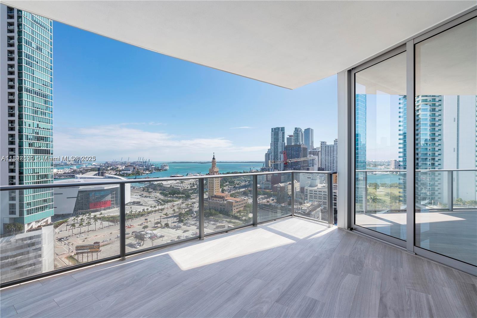 AVALIABLE NOW!Spacious new condo a must-see 2 Bed/3 baths +den with private elevator,private FOYER.This is the best line.The kitchen is equipped with Bosch appliances, sub-zero fridge and glass-top stove with stainless steel hidden vent.With Beautiful floor to ceiling windows equipped with blinds/shades overlooking the balcony view.The building has amazing amenities,Indoor,Basketball Court,5 pools,Spa,Gym with boxing area,Bbq Kitchen, Virtual Golf,Recording Studio,Racquetball,Yoga Studio,Sunrise pool, & Kids Play Area. Soon Soccer field, Skydeck,Observatory to view stars with telescopes, Tennis, Jacuzzi on 53rd floor overlooking the whole city and more when finished. Its minutes from Virgin Train Station,American Airlines Arena, Bay Side, luxury retailers, restaurants, Museums.
