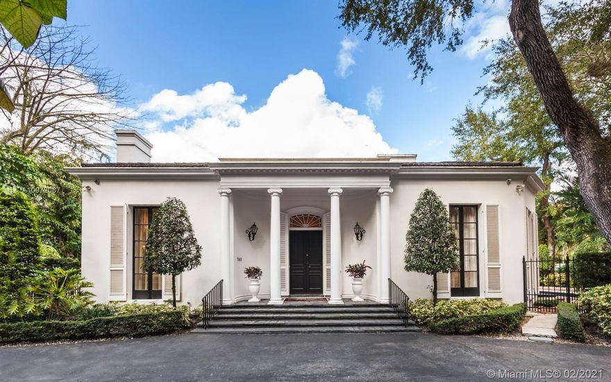 Built in 1931 and completely remodeled in 2012, "Estate Botanica" is a 6,552 Sq. Ft. Italian Provincial estate with a gated entrance and framed by distinguished pillars. This beautiful home features coffered ceilings and elaborate moldings. Adjacent to the classic foyer entrance there is a formal living and dining room, and the chef’s kitchen includes custom finishes, high-end appliances and granite countertops. The elegant main suite includes 2 separate baths, 2 walk-in closets with built-ins, and seating area. Enjoy absolute privacy among a peaceful garden and trees with an alfresco dining patio area. There also is a pool with a charming pavilion and guest house. Easy walk to center Grove, restaurants, schools and worship establishments. Estate Botanica is truly a remarkable home.