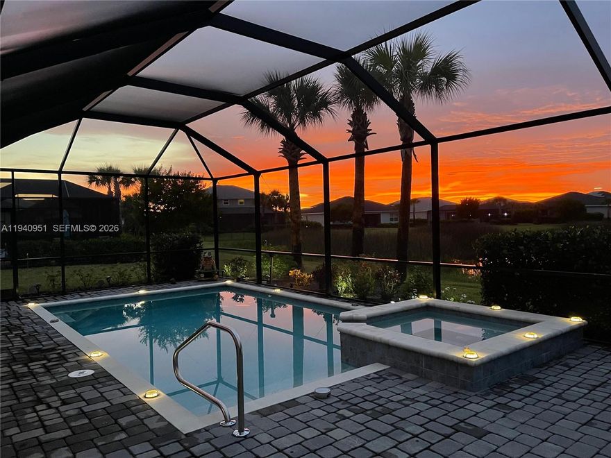 This LAKE VIEW Majestica model by Lennar (2022) in Trails Edge Community blends modern design, comfort, and convenience in Babcock Ranch—America’s first solar-powered town and one of SW Florida’s most desirable master-planned communities. With 5 bedrooms, 4.5 baths, and 3,200+ sq ft, the layout is ideal for families, guests, or multigenerational living. The open kitchen features Samsung appliances, a gas range, and large island flowing into the dining and living areas. A first-floor bedroom with full bath adds flexibility. Upstairs offers additional bedrooms, a loft, and luxury vinyl flooring throughout. Smart-home features, ceiling fans, LG washer/dryer, and surge protection provide everyday ease.

Enjoy outdoor living on the screened lanai with heated pool and spa overlooking the lake. Built with full hurricane-impact windows, reinforced front door, and electric lanai shutters, plus gutters around the home for added protection. A 3-car split garage, walk-in pantry, and downstairs laundry add great storage.

Located near trails, parks, the clubhouse, community pool, and both Babcock schools (greenSTEAM curriculum). Amenities include fitness centers, pickleball/tennis, dog parks, kayaking, fishing lakes, town square dining, and weekly farmers markets.

With thoughtful upgrades and a resort-style setting, this home offers a true weekend-vacation feel. Schedule your private showing today!