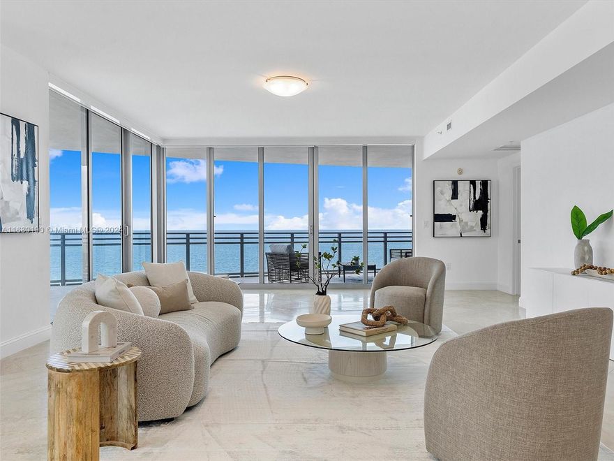 Experience oceanfront luxury in this stunning 3-bedroom, 3.5-bath residence at the prestigious Diplomat Residences. With nearly 2,800 sq. ft. of living space, this home offers floor-to-ceiling windows and unobstructed views of the Atlantic Ocean and Intracoastal Waterway. Step off your private elevator into a bright, open living space adorned with sleek modern finishes and elegant touches. The gourmet kitchen, master suite with expansive custom closets, and luxurious spa-like bathrooms provide a perfect blend of style and comfort. Enjoy breathtaking views from every room and relax on the wraparound balcony. Resort-style amenities include a heated pool, beach service, fitness center, game room, theater, and access to the Diplomat Hotel with a 15% discount at its restaurants and spa.