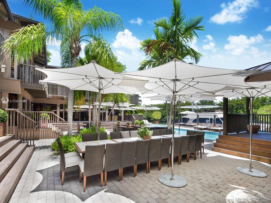 Key Biscayne waterfront in Cape Florida on Pines Canals. Refreshingly scaled for gracious living. This unique custom home designed by architect John Albert Weller features vaulted ceilings throughout, 5 bedrooms 5 full baths 1 powder bath. The understated interiors; all with water views, Gourmet kitchen with Wolfe gas stove, Miele dishwasher, Subzero refrigerator freezer, subzero wine cooler and a subzero ice maker & pantry. The exterior features lush landscaping for privacy with an open layout patio area great for entertaining with a gazebo, pool. The new recently built dock in IPE, can moor a large vessel, has a sun deck, new piles, fortified seawall, no bridges to bay the waterfrontage is 100 ft the lot is over 17,000 sq feet. This rustic home is one of a kind.