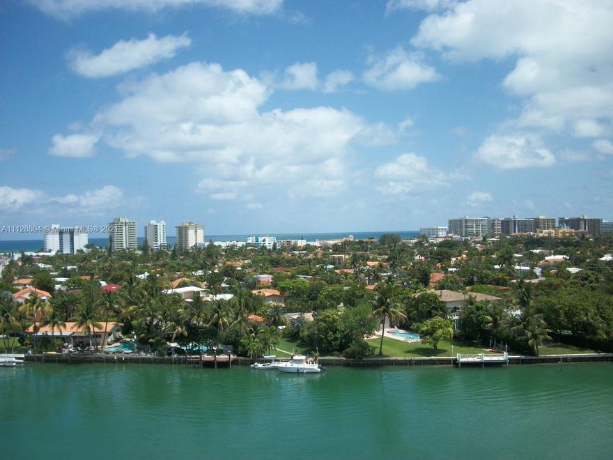 Breathtaking views of the Intracoastal and Ocean from all Rooms in this Spacious 2 Bedroom 2 Bath 9th floor condo with large open balcony. This bright and airy condo is tiled throughout. The Mediterranean is a wonderful Mimo Building that has incredible character with gorgeous landscaped pool on the Intracoastal waterway. Secure lobby with telephone entry. Free Washer/Dryer on every floor. Great Neighborhood with an A rated school. Walking Distance to the Beach, Bal Harbour Mall, Surfside Shops and Houses of Worship.