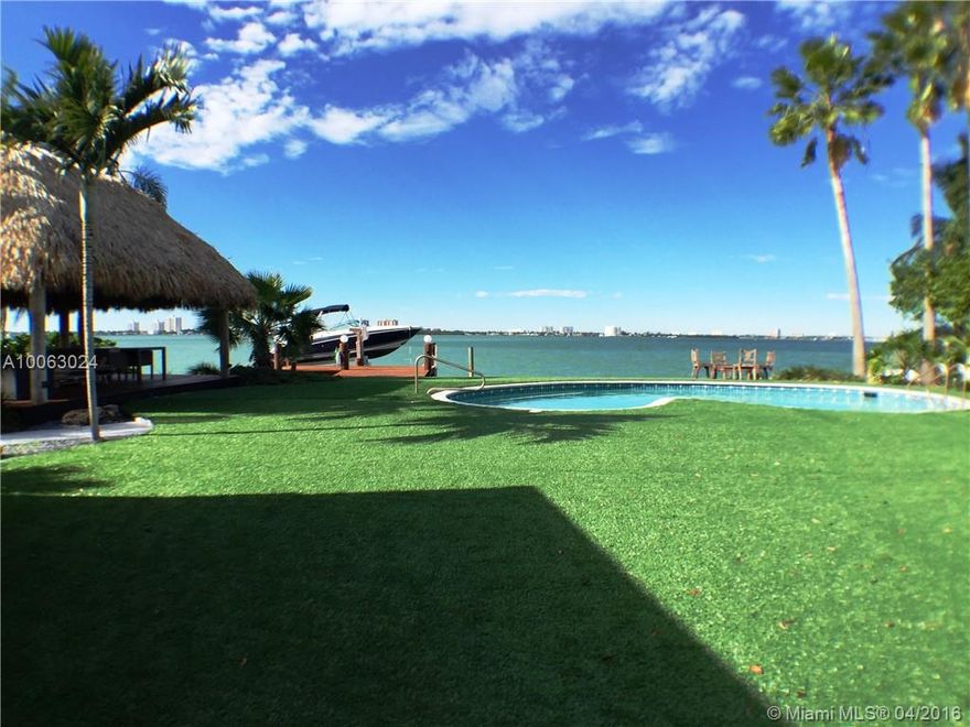 Amazing unobstructed wide Bay views and Miami skyline from this beautiful property. Located at the tip of exclusive gated Biscayne Point Island in Miami Beach. Huge open space and volume. Soaring ceilings. Custom gourmet kitchen with top of line appliances. Two Master Bedrooms with water views. 100 Ft waterfront on wide open pie shaped lot. Boat Dock and Lift. Tiki hut to enjoy outdoor dining. Gorgeous Ipe Wood Deck and boat dock. Heated Swimming Pool. Private and secluded. You must see this property.