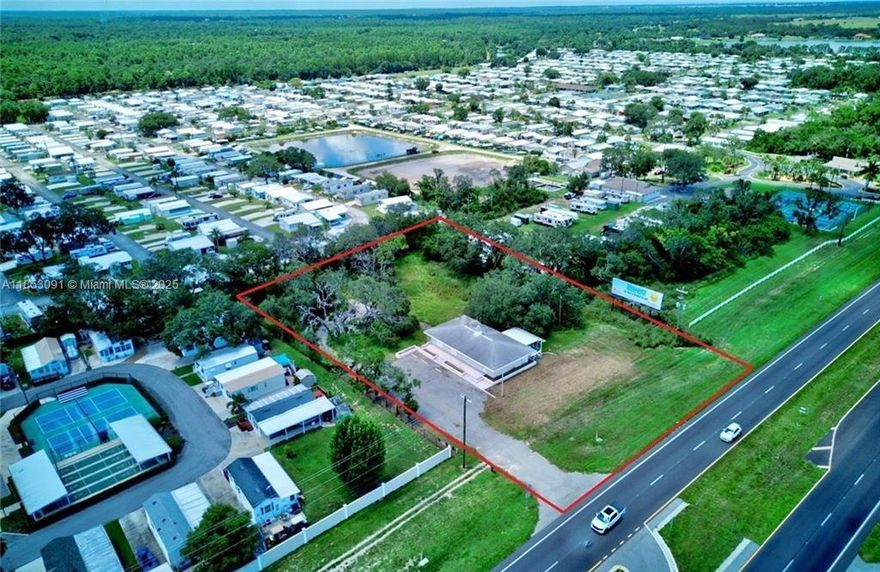 Prime commercial property with B3 zoning located directly on Highway 27 Northbound, offering 1.35 acres of land. The site features an existing 4,000 sq ft building and 200 feet of highway frontage. Situated directly in front of a large 55+ mobile home park, this property presents excellent development potential or immediate use of the current building. Conveniently located just 7 miles from the new Amazon distribution center, making it an ideal opportunity for various commercial ventures.