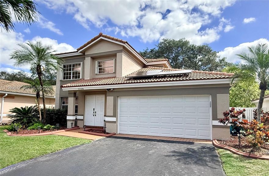 Beautifully maintained 4-bedroom, 2.5-bath pool home in the highly desirable Sawgrass Residences @ The Pointe community of Sunrise! This spacious two-story residence offers over 2,300 sq ft of living space with soaring vaulted ceilings, abundant natural light, and a functional layout perfect for both everyday living and entertaining.
The home features a bright eat-in kitchen with cooking island, pantry, and natural gas range, opening to multiple dining and living areas. Interior highlights include porcelain and laminate flooring, walk-in closets, Roman tub, separate shower, and a convenient laundry/utility room. Step outside to your private screened-in pool and patio, ideal for relaxing or hosting year-round. Additional features include hurricane protection, fenced yard, 2-car garage, and solar panels for added efficiency. Located in a well-kept community steps from Sawgrass Mall and Volunteer Park which is filled with amenities! Easy access to major highways, shopping, dining, and top-rated schools. No HOA approval required!! Don’t miss this opportunity to own a move-in ready home in a prime location.