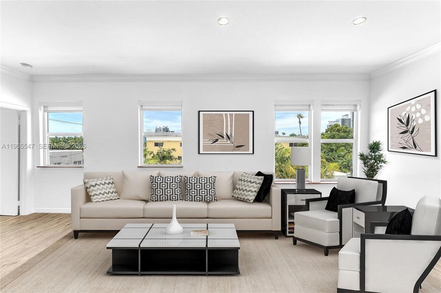 Best 2bed 1bath unit in the building. Located on the top floor (3rd floor) of a charming 1920’s old Spanish Mediterranean building with skyline views and no direct building across. New blinds throughout the unit. Features desirable split floor plan layout, lots of closet space & flooded with sunlight. One of few units to have a washer and dryer (building no longer allows for others). Conveniently located walking distance to the beach, Lincoln Road shopping and dining and Flamingo Park. Excellent return for investors with very low HoA / maintenance fees