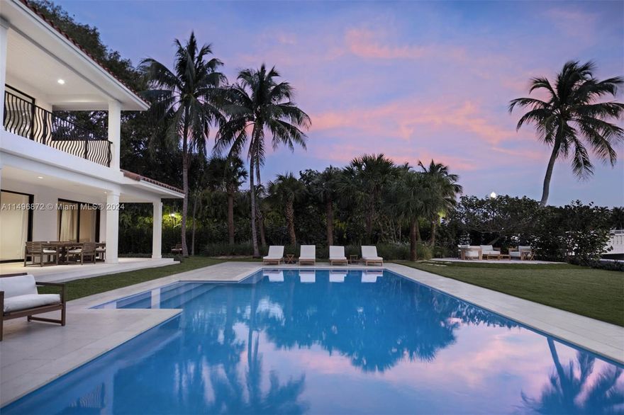 Nestled in the prestigious, guard-gated Sunset Islands I, this fully renovated 2-story waterfront home sits on a 14,000sf corner lot with 70ft of water frontage & no fixed bridges. Southwest exposure provides sun at the pool all day & beautiful sunset views overlooking downtown Miami. With over 5,000sf of living space, it boasts 6 beds, 5 baths, soaring ceilings, wood floors, a full wet bar with wine cooler, and an open living/dining room with a fireplace. The chef’s kitchen features top-notch appliances, a center island, and a breakfast nook. Primary suite includes a private terrace, WIC and a bright spa-like bath. Home includes whole house generator & savant home automation system. Minutes from Sunset Harbour and Miami Beach’s finest amenities, this property offers a dream lifestyle.