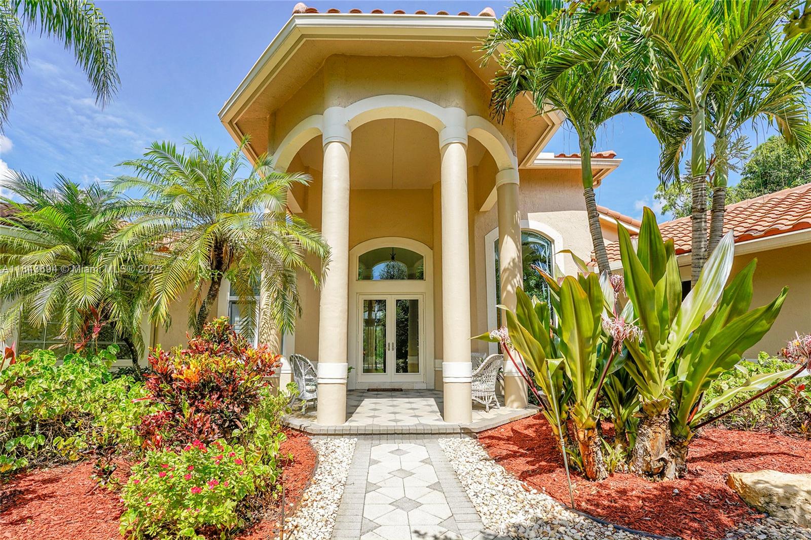 This 4/3 estate, office, 1.09-acre lot in Pine Tree Estates. No HOA, fruit trees and native plants. 14.5 ft ceilings, wood crown moulding and 6" baseboards. 24” Saturnia marble floor tiles, master and one BR feature 3/4' solid wood flooring. The Jack-and-Jill bathroom with wood-like porcelain tile. Gourmet kitchen with 42” solid wood cabinetry, Subzero fridge and a Fulgor Milano double convection oven, bright nook framed, butted glass windows and custom plantation shutters, brick paver patio, and free form heated pool. 2 wells for indoor (new well) & outdoor, water purification system, hurricane doors and windows, fenced backyard, pool baby fence, pre-wiring for a generator. Two-car garage has an epoxy floor. Dual AC. New Road to be completed soon, Approved by Parkland!