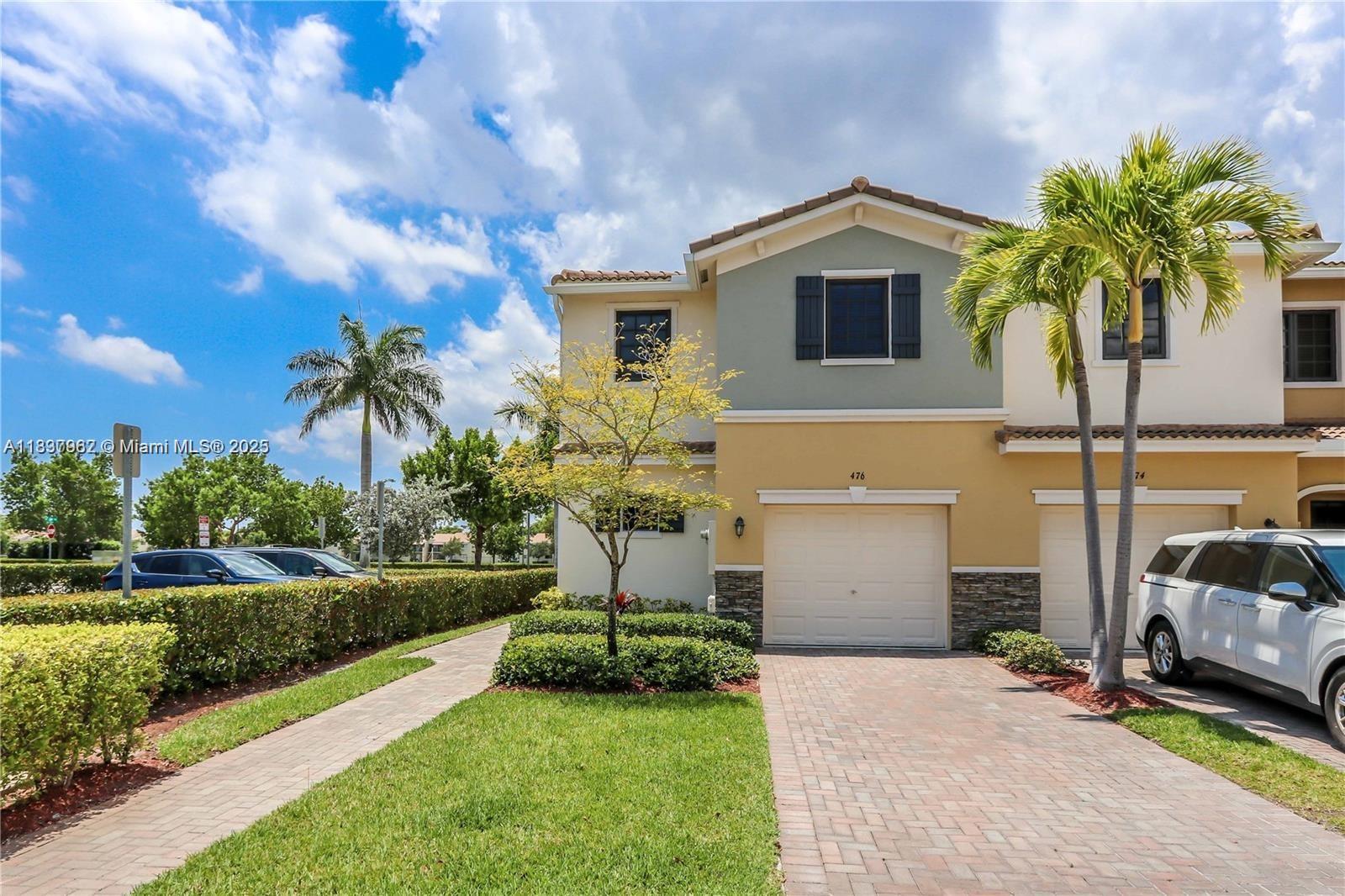 Stunning upgraded townhome located in Aventura Isles. This corner unit features a modern kitchen with quartz countertops, porcelain and wood flooring. All closets are expertly crafted for maximum storage. The home offers 3 bedrooms, 2.5 bathrooms, and a one-car garage. The well-maintained community boasts amenities such as children's playgrounds, a community pool, 24-hour security, and tennis courts.