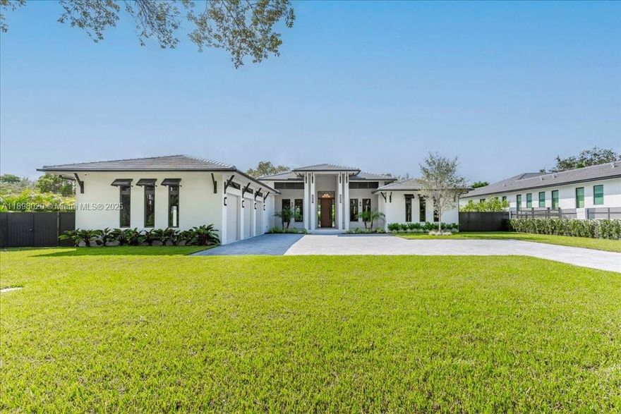 Stunning new one-story contemporary estate on a 33,000 SF lot in coveted Glenvar Heights! This 5-bed + office, 5-bath home features soaring ceilings upon entry with an open, light-filled layout, and seamless indoor-outdoor living. The gourmet kitchen boasts custom cabinetry, elegant millwork, Taj Mahal quartzite countertops, and Thermador appliances; adjacent to your large family room overlooking your backyard. Enjoy a private oasis with a 20x40 pool, covered terraces, and summer kitchen - perfect for entertaining. The primary suite offers a spacious bedroom with seating area, two walk-in closets, and a spa-like bath with dual water closets. 3 car garage. A rare opportunity to own a brand-new residence offering exceptional craftsmanship, scale, and style. Glenvar Heights gem!