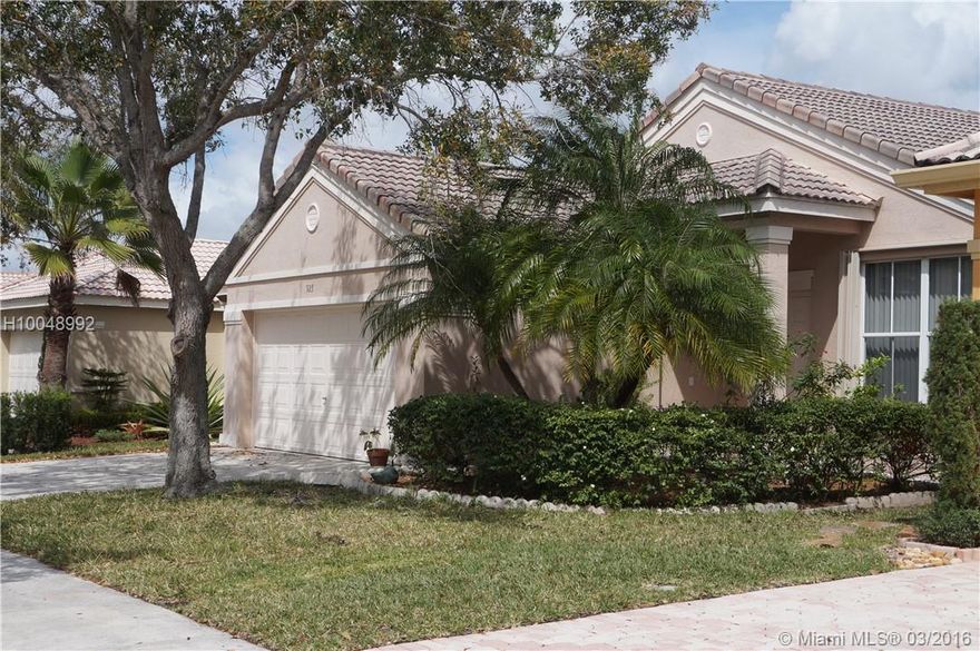 Beautiful Single Family in The Falls, one of the most sought after neighborhoods. This house featured 3 beds 2 baths,2 car garage, Family Room, Laundry Room, Enclosed Patio, Nice Backyard all Fenced, Tile through out, accordion hurricane shutters, recent 5 Ton Trane A/C and many other things. Excellent Gated Community, with pool, Basketball and Volleyball Courts,  playground area, walk to A+ Schools & easy access to hwys. Very family oriented neighborhood..