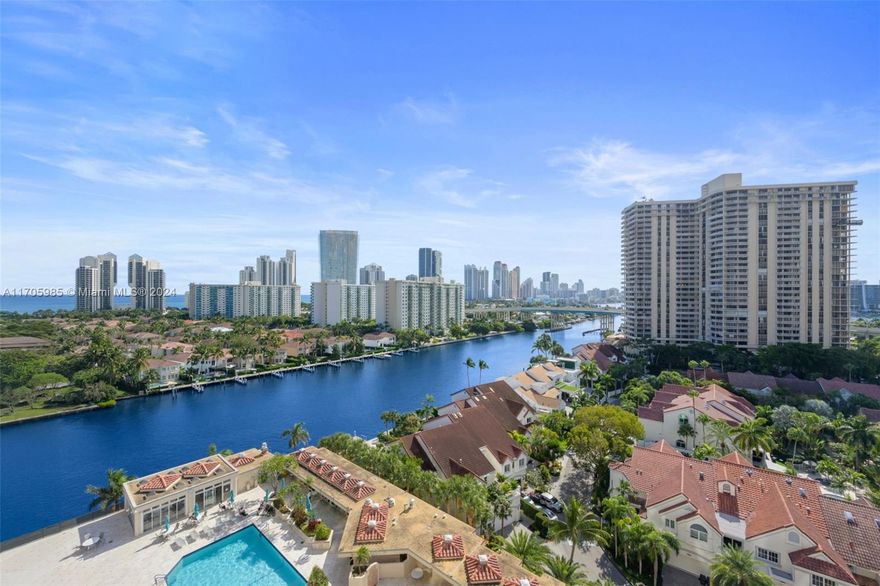 1-bedroom (plus den) condo in Turnberry Isle South has a Waterview from every balcony! Intracoastal, bay, marina and city views! Enjoy serene pool views throughout spacious living area and from wraparound balcony! Large primary suite with huge room-sized closet and large bathroom. Elegant Building w/ Luxury Five-Star Amenities incl. Huge Pool area w/ Snack Bar, Gym, 24 hr Concierge & Security, Valet, and more!