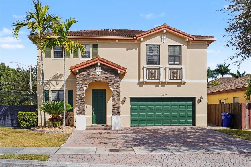 Beautiful, corner lot  Single Family home ideally located in West  Kendall.  Wonderfully maintained 2012 construction, sits on a quite street . Featuring 4 bedrooms and 2.5 baths. Washer and Dryer upstairs.  Master bedroom enhanced with high ceilings, 2 walk in closets , dual sinks , separate tub & shower in the bathroom. Open kitchen, flooded with natural light, creating an inviting flow throughout the home. Spacious home includes an inviting entryway , formal dinning area along with a guest bathroom . Outside, enjoy the oversized lot with ample pool, ideal for relaxing and entertaining. 2 car garage plus space to park 2-3 vehicles in driveway. Conveniently located near highly rated schools, major highways and a variety of shopping centers. Low HOA. A must see !