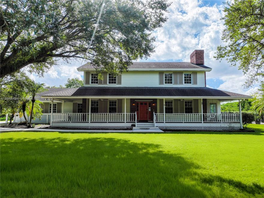 Stunning Country Estate in the Heart of The Redlands! This 7-bed, 4-bath farmhouse-style retreat sits on 2.37 acres and features a licensed plant nursery, 2-horse stable, and whole-home generator. A shaded oak-lined driveway leads to a cozy front porch and into a home filled with original hardwood floors, two fireplaces (including one in the oversized primary suite), and flexible living areas. The kitchen offers granite countertops, solid wood cabinets, gas stove, and a water heater. With up to 7 potential bedrooms, it’s perfect for large or multigenerational families. Enjoy indoor-outdoor living with a wrap-around patio and enclosed Florida room with hurricane-rated windows under AC. Freshly painted, with hurricane shutters and a serene backyard. Enjoy 3D tour! May the Force be with you!