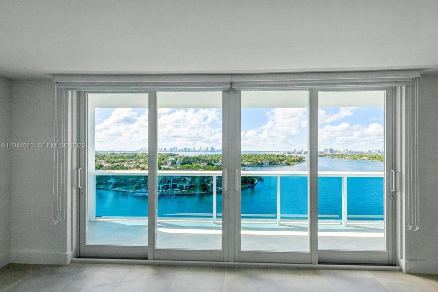 Assessments paid in full! High-floor waterfront Studio (993 SF) on the 14th floor with panoramic views of the Intracoastal, Indian Creek, Biscayne Bay & Miami skyline. Floor-to-ceiling impact windows fill the unit with natural light. Rare 26-ft private balcony (exclusive to this J line) delivers spectacular 180° water and skyline views and exceptional indoor-outdoor living. Features include stainless steel appliances, black granite countertops, modern bath, custom blinds, walk-in closet, linen closet, and dedicated adjacent storage room. Full-service, pet-friendly, 24/7 attended lobby, valet parking, pool under renovation, reopen summer 2026, gym, sauna, on-site management, and laundry nearby. Prime location blocks from the beach, boardwalk, shops, with easy access to South Beach, Bal Harbour, Design District, Wynwood, I-95, and MIA. Perfect for full-time or part-time living, offering exceptional value for a direct water view on a high floor.