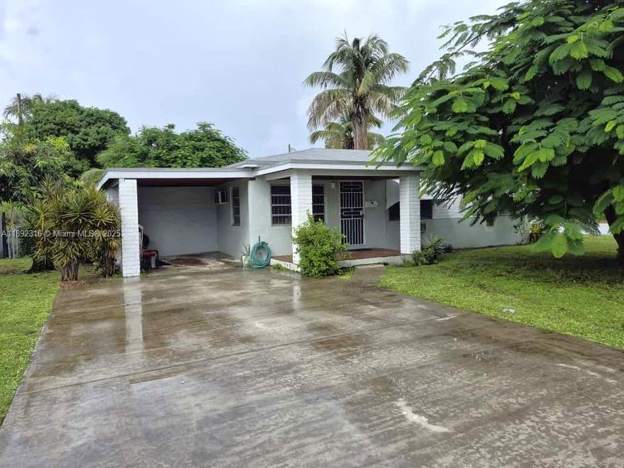 Opportunity to purchase a corner lot home in North Miami Beach. 3 bedrooms, 1 bath, plus a large utility room. Roof replaced in 2020. Large, fenced backyard with fruit trees and room for a pool. Carport plus driveway fits up to 5 cars. Located on a quiet street, close to Jackson North Medical Center, I-95, Aventura Mall, and the beaches.