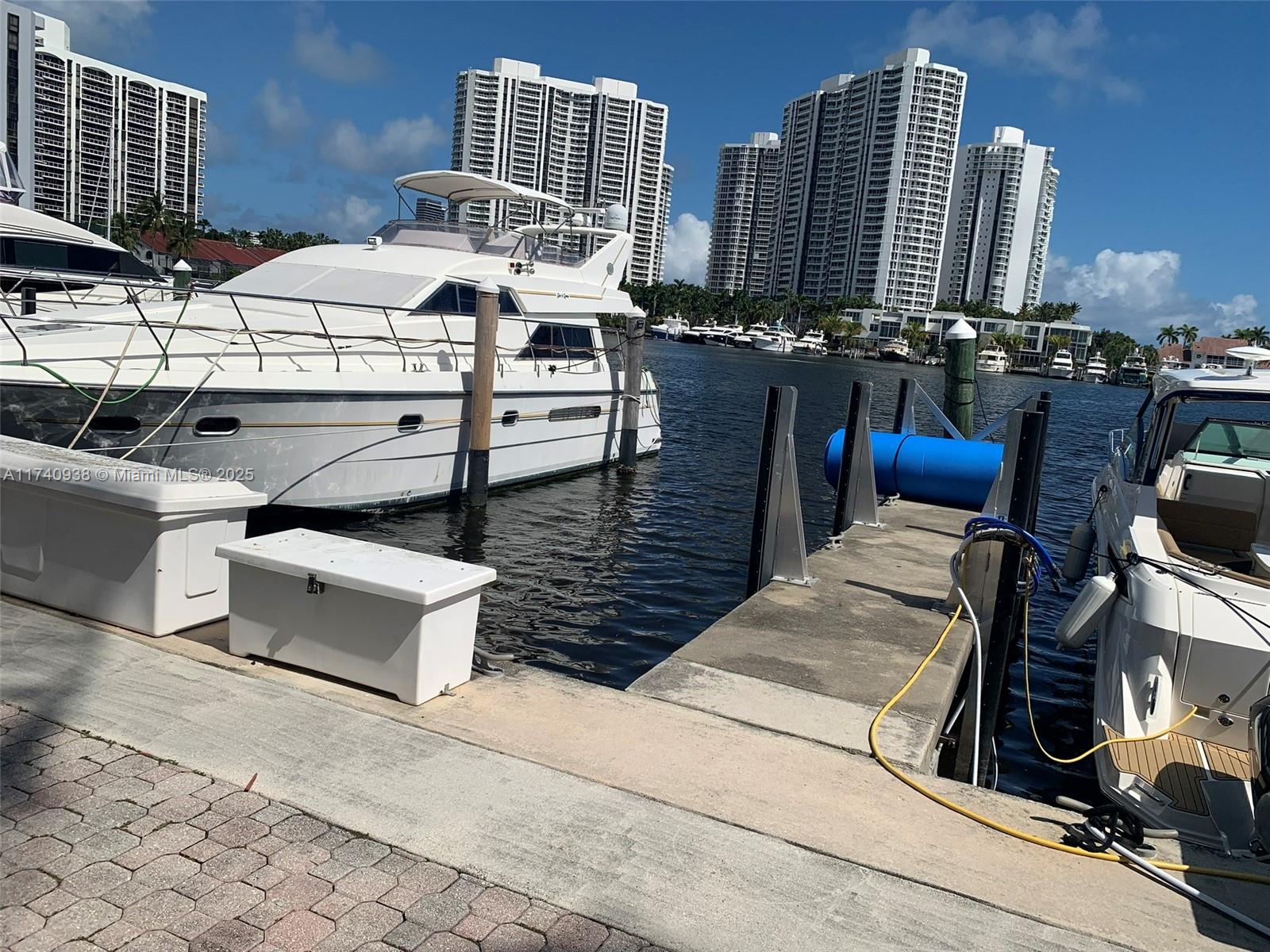 55-foot boat slip at Aventura Waterways Marina, ideally located on NE 207th Street in Aventura, FL, along the Intracoastal Waterway. Accommodates boats up to 55 ft in length with an 18 ft beam. Deep-water marina with approximately 35’ depth at the channel entrance, 25’ in the basin, and 8’ at the finger dock (6’ at low tide). Electric service is billed per kWh at FPL tariff rates, applicable sales tax, Wi Fi-$35 a month, water-$17 a month, pump-out-$30 per trip, all in addition to the rental rate. Just 44 miles from the Bahamas, 50 minutes to Ft. Lauderdale, and 25 minutes to Haulover Pass at Bal Harbour. Live-aboard are not permitted. Close to Aventura Mall, Gulfstream Park, Turnberry Golf & Country Club, etc. Short walk to restaurants, market, post office, etc. ANNUAL RENTAL ONLY.