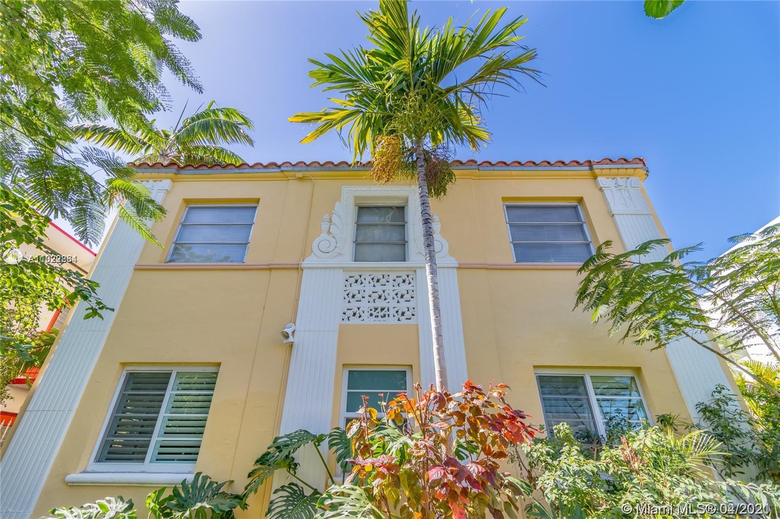 This is a 2 bedroom one bath apartment with Mexican tile floors, nestled in the quiet area of Jefferson Avenue and conveniently located near shops, the beach, Flamingo Park (pool, tennis, fitness center). The exiting tenant lived here for several years and loves it. Lush garden entranceway embellishing a welll preserved Art Deco gem of a buildng. Unit is the first floor.