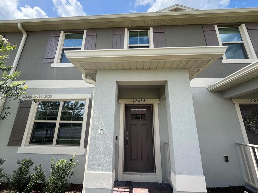 This adorable just 2 years new vacant & available Ibis townhome, offers a perfect blend of comfort and convenience with 3 bedrooms, 2.5 baths, 1-car garage, features a Stainless-Steel Kitchen Appliances package, granite counter tops, an inviting open-concept first floor with ceramic tile flooring perfect for gathering. Upstairs' Laundry Room includes Washer & Dryer. Master Bedroom  with Designer's Walk-in Closet, Master bath with double sinks and shower glass doors. Elegant brick pavers on covered lanai, walkway and driveway. Waterleigh community includes lawn care, top-notch amenities speak for themselves—resort-style pools, scenic views, tennis courts, gym, sand volleyball court and more. This townhome offers everything you need to embrace a warm, welcoming lifestyle in a prime location.