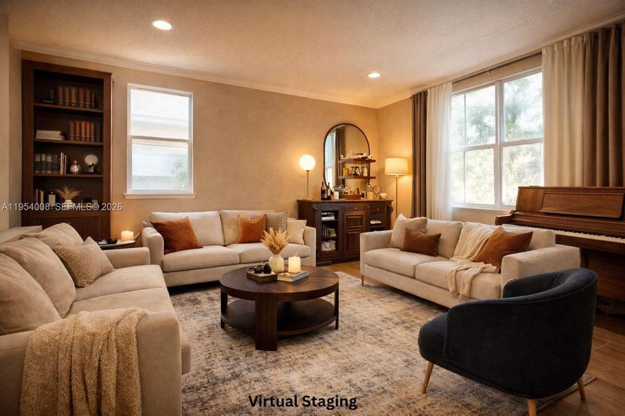 2,786 Sq.Ft. 2-story home in Keys Landing with 4 bedrooms and 3 full baths, including a ground-level bedroom and bath—ideal for guests or in-laws. Open layout with spacious living areas and a modern kitchen featuring stainless steel appliances and wet bar.

Private primary suite with dual walk-in closets, soaking tub, and separate shower. 5,971 Sq.Ft. lot with room for a pool.

Paid-off solar panels (avg. electric ~$75/month), impact windows upstairs, storm panels downstairs. HOA includes internet and cable. 2-car garage, laundry room, and prime location near parks, schools, shopping, dining, and the Turnpike.