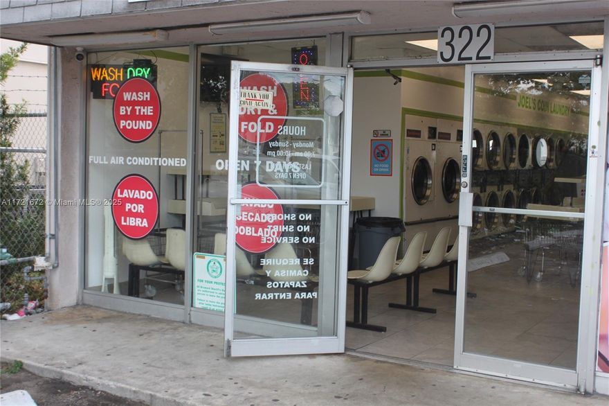 Rarely available established 1700 sf coin laundry in Oakland Park east of I95 with building just newly updated with NEW roof, NEW AC, repaved parking, new sign and complete cleanup with no cost to owners. This is a great business and has been at this location for many years with a great clientele! Very well maintained with 26 washers and 30 dryers all in good working order with drop off and dry fold. There is a small office, restroom, TV waiting area and coin exchange machine. This is a great investment opportunity with a great return that only requires upkeep of machines and all are in great working order.