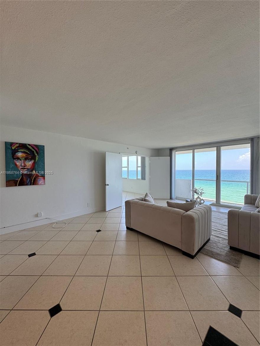 Fabulous, spacious Corner Unit Front Ocean 2/2. Large living room and dining room facing with front ocean views, bedroom has a huge walk-in closet and an owner's closet. It has lots of storage. Relax on your private balcony overlooking the ocean, you will be at the Beach. building pool, or walk on the beach by the building. The building has a gym and barbecue area. Amazing location near restaurants, Bal Harbour Shops, supermarkets, coffee shops, and houses of worship. The building is oceanfront paradise! you Must see