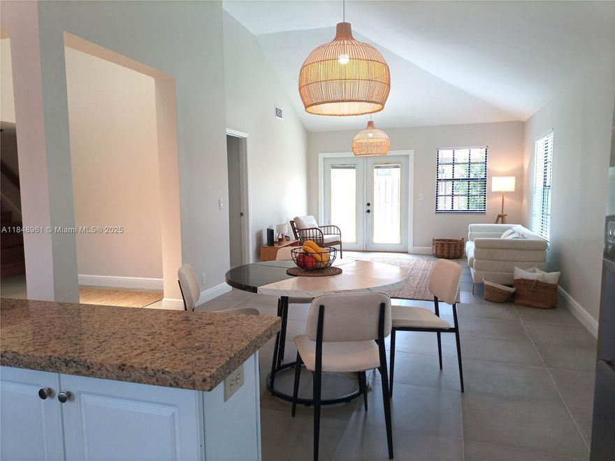 Nice townhouse that feels like a single home in Wellington Place across the Polo Club and close to all commercial areas.4 large bedrooms (3 bedrooms in the first floor, one bedroom with private bathroom and walk-in closet in second floor), 2 fully renovated bathrooms, washer and dryer, granite countertops, stainless steel appliances, porcelain tile in the first floor and laminated wood flooring in the master bedroom. Solid wood stairs. Furnished. Pool. Nice backyard. THIS PROPERTY IS AVAILABLE FOR SHORT TERM RENTAL ONLY (SEPT-DEC 2025) ANNUAL RENTAL NOT AVAILABLE.