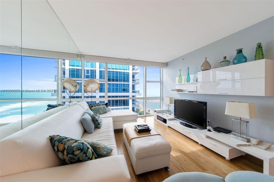 Stunningly finished, furnished, and beautifully upgraded unit with ocean view at Carillon Miami Wellness Resort, a premier oceanfront luxury property. Upgrades include projector screen, mirrors, designer furniture. Classes offered 7-days-week. Full use of 70,000 sqft spa and fitness center, ALL included in condo fees.  Restaurant; bar; 4 pools; concierge; pool, beach service; 24-hour security; valet; boutique; Corner Store. Myriad of wellness and spa services offered to pamper yourself and relax your body, mind, and spirit. Walking neighborhood with all conveniences, including restaurants, cafes, drug stores.  Beautiful view. But, NO balcony. Only all cash offers accepted, NO financing contingencies. Enjoy a lifestyle of luxury in a community that values wellness, tranquility, and luxury.