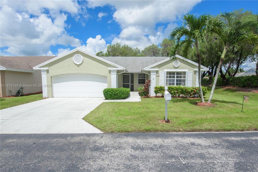 Charming 3 bed, 2 bath home in sought-after Keys Gate No. 1! Corner lot. Features include a bright living room w/fan & blinds, formal dining, and a versatile 3rd room/den. Eat-in kitchen with dark wood cabinets, SS appliances, and patio access. Spacious master suite offers walk-in closet, private bath w/dual sinks & shower. Guest bed w/walk-in closet, full bath w/tub/shower. Tile floors throughout, laundry room w/cabinets, 2-car garage with storage. Enjoy outdoor living with a screened patio, fenced slab area, and accordion shutters.