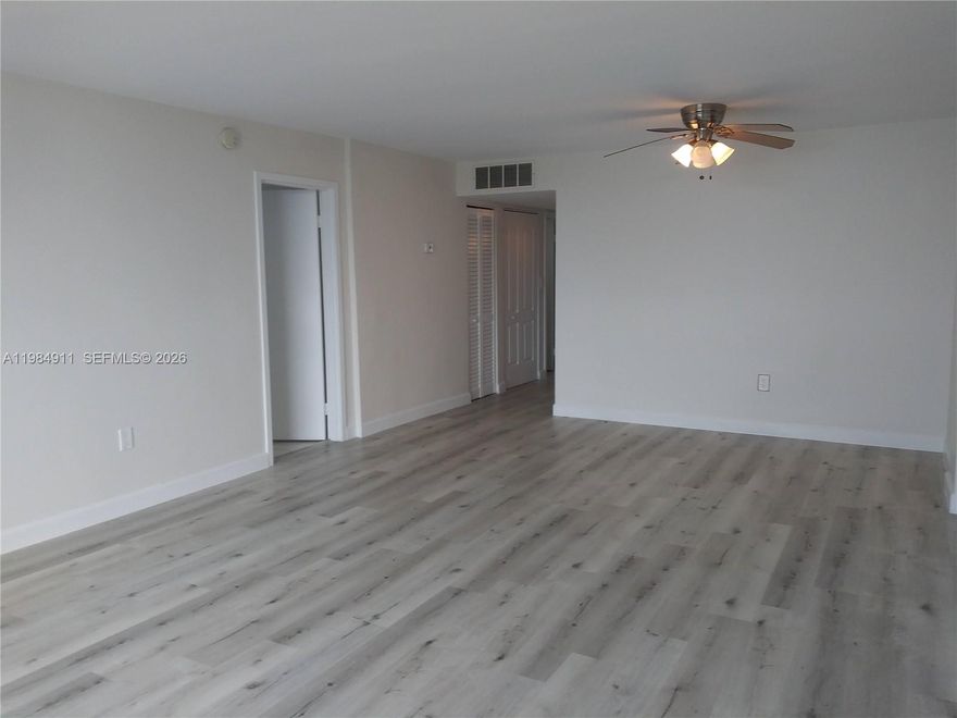 Beautiful 1Bed/1.5 Baths updated apartment with direct water views and 1 gated parking. Large living room area, hurricane shutters, new A/C, spacious bedroom with huge walk-in closet. Quiet and gated building with intercom access, located just blocks from the beach. Building amenities include pool, laundry facilities, party room and 1 assigned parking space. Fantastic location near North Beach Oceanside Park, schools, shops and supermarket.