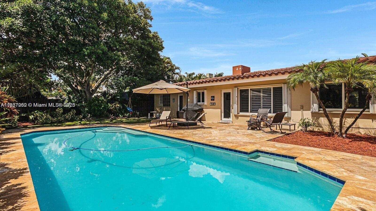 House with 3 Bedrooms, 2 Bathrooms, a spacious great room overlooking the tropical pool.
Yard fully fenced. large kitchen with granite counters, stainless steel appliances. Impact windows
and doors, tile and hardwood flooring,, black out shades, beautiful natural light, wood burning fire place,
two car carport.