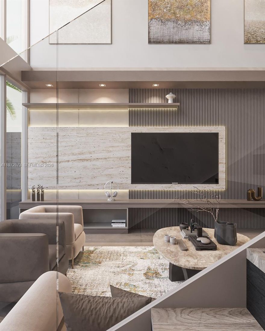 Welcome to The MiMo 62nd Sky Collection, two exclusive residences in the heart of the MiMo District. This freestanding luxury property features two side-by-side, three-story homes each with a private pool & rooftop terrace. Each residence offers 4 bedrooms & 4.5 bathrooms, seamlessly blending the scale of a single-family home with the sophistication of a modern, design-forward build. The first level is dedicated to entertaining, highlighted by 22-foot ceilings, an expansive lounge & direct access to a private ground-floor pool. The second level unveils an open-concept living & dining space centered around a chef’s kitchen featuring custom European cabinetry, an oversized eat-in island, and Fisher & Paykel appliances. A seamless blend of light and scale defines the interiors, with floor-to-ceiling windows and soaring ceilings throughout, complemented by bespoke finishes and custom-designed doors that elevate every space. The third level is anchored by the primary suite thoughtfully appointed with a spa-inspired bath featuring a two-person shower, soaking tub and an expansive custom walk-in closet. Two additional bedrooms, each with en-suite baths and tailored closet systems, complete the upper level. The rooftop terraces offer the ultimate in outdoor living, designed for customization with endless upgrade options. The residences share a secured entry lobby & a private garage with direct access to each home. Ready for delivery, schedule your tour today.