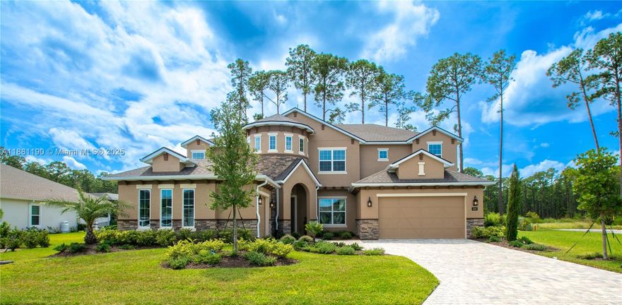 Brand-new, move-in-ready home in the gated golf community of Plantation Bay! Enjoy luxury amenities with optional membership—45 holes of golf, clubhouse, fitness center, spa, pools, tennis, pickleball, bocce, and more. The 3,610 sq ft Brooke floor plan features 5 beds, 3.5 baths, and a 3-car garage. The open layout includes a gourmet kitchen with island, dining nook, and spacious living room leading to a covered screened lanai. The main-floor master offers dual walk-in closets with wood shelving and spa-like bath including tub and shower. Upstairs includes 4 nice sized bedrooms and 2 full bathrooms plus a large game room. Features include a deluxe kitchen, electric fireplace with built-ins, crown molding, and HBW Warranty. Join within 30 days of closing for exclusive club discounts.
