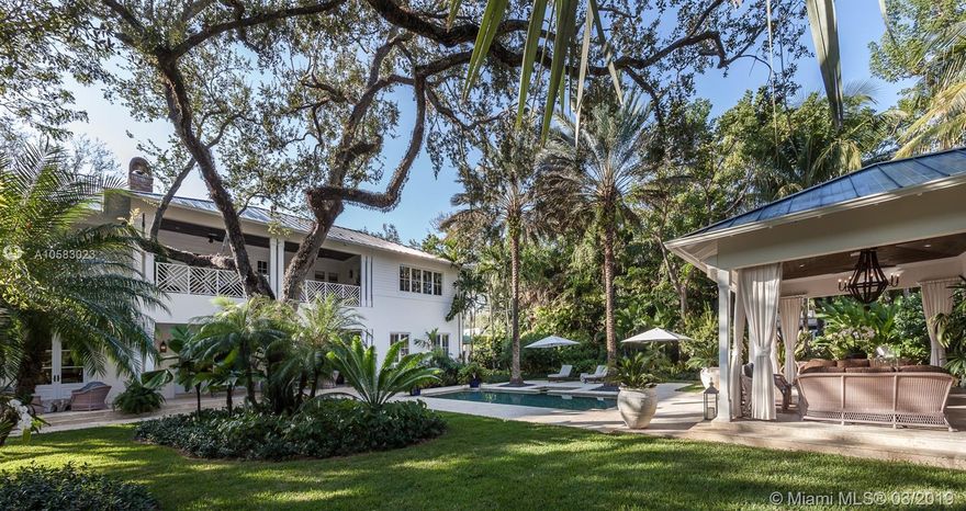 Superb location and the finest high-quality finishes at this 5 Bedrooms/ 6.5 Bathrooms house. Sumptuously decorated, with an 18 ft ceiling foyer, crown molding and wainscoting accentuating the spaces. The first floor features a gourmet kitchen with Calacatta Gold marble countertops, Viking appliances, SubZero refrigerator and freezer, Miele coffee maker, and a charming breakfast area. Stunning master bedroom with sitting area, 2 walk-in closets and an upstairs balcony. The gazebo with summer kitchen looks over the heated salt water pool and spa, complementing incredible outdoor living all year long. The home also features a 3 car garage and whole house generator