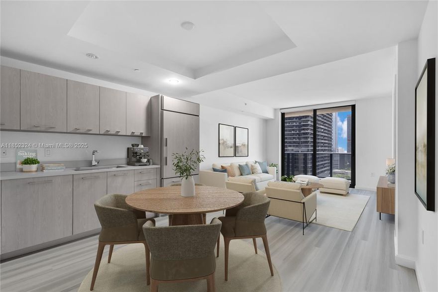 Welcome to Brickell Heights East! This desirable 04-line residence features 1 bedroom + den, 2 full baths, an open layout, and a spacious balcony with stunning city and bay views. The den is ideal for a home office or guest space. Resort-style amenities include 2 pools, Equinox Fitness Club, spa, business center, theater, massage room, and children’s playroom. Perfectly located just steps from Brickell City Centre, Mary Brickell Village, and top dining. Seller offering a $7,000 credit at closing toward new flooring of your choice with a full asking price offer. Association fee $607.13 plus master HOA fee $683.21. One or more photos are virtually staged.