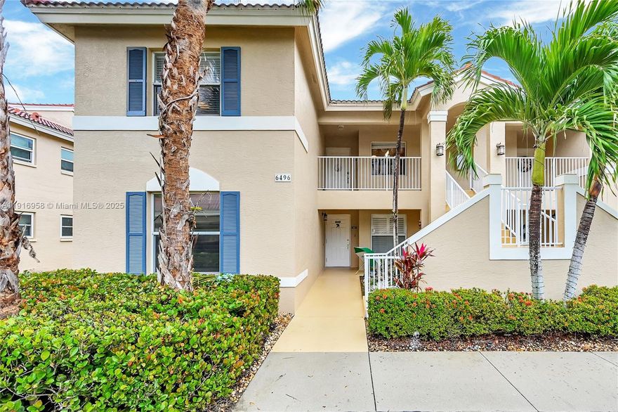 This immaculate 3-bedroom, 2-bathroom second-floor Turnkey end unit is located in a sought-after gated North Naples community, offering one of the best lake views in Huntington Lakes. The community features a vibrant, active lifestyle with a 10,000 sq. ft. clubhouse, resort-style pool, fitness center, sauna, billiards room, ballroom, card room, tennis courts, and bocce courts. Perfect as a vacation getaway, this condo boasts vaulted ceilings, neutral tile flooring throughout, and a screened, tiled lanai with stunning views of the lake, fountain, and clubhouse. Recent upgrades include electric hurricane shutters, custom window treatments, ceiling fans, a storage closet, a covered carport, and an additional assigned parking space.