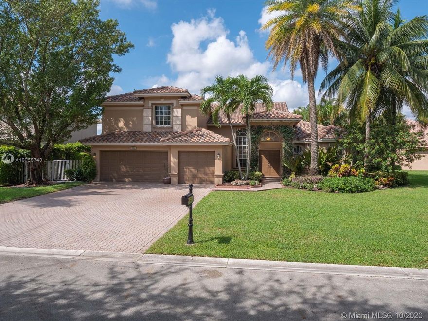 Great value in an amazing N. Coral Springs gated community. This is a stunning home.  A brand new roof installation was completed this week!  Soaring ceiling height gives dramatic vibe. The large windows allow home to be flooded with natural light.  Interior is 4 bedrooms plus 1 an office and 3.5 baths. Upstairs is has a loft space which can be enclosed to make a 5th bedroom or additional office.  These owners removed the walls to make the loft space. Both A/C units were replaced in 2016.  Accordian hurricane shutters.  Large oversized 14,071 sf lot.  Lush vegetation.  Beautiful pool, spa and waterfront location. Gorgeous sunsets! Low HOA fee.