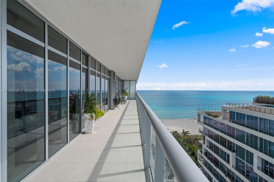 This fully renovated 1-Bedroom, 2.5-Bathrooms (can easily be converted back into a 2-bedroom) at The Caribbean Miami Beach showcases panoramic Ocean, Bay, and City views. Featuring 1,621 sqft of living area, a 700+ sqft wraparound balcony, and state-of-the-art upgrades including Gaggenau appliances, Hans Krug cabinetry, PE Guerin hardware, and a hand-painted De Gournay bedroom wall. Smart home systems with LED lighting, shades, concealed TV lift, surround sound, and Miele laundry elevate the living experience. Floor-to-ceiling windows and a split layout maximize light and privacy. Residents enjoy beach and pool service, 24/7 staff, a first-class gym, and more.