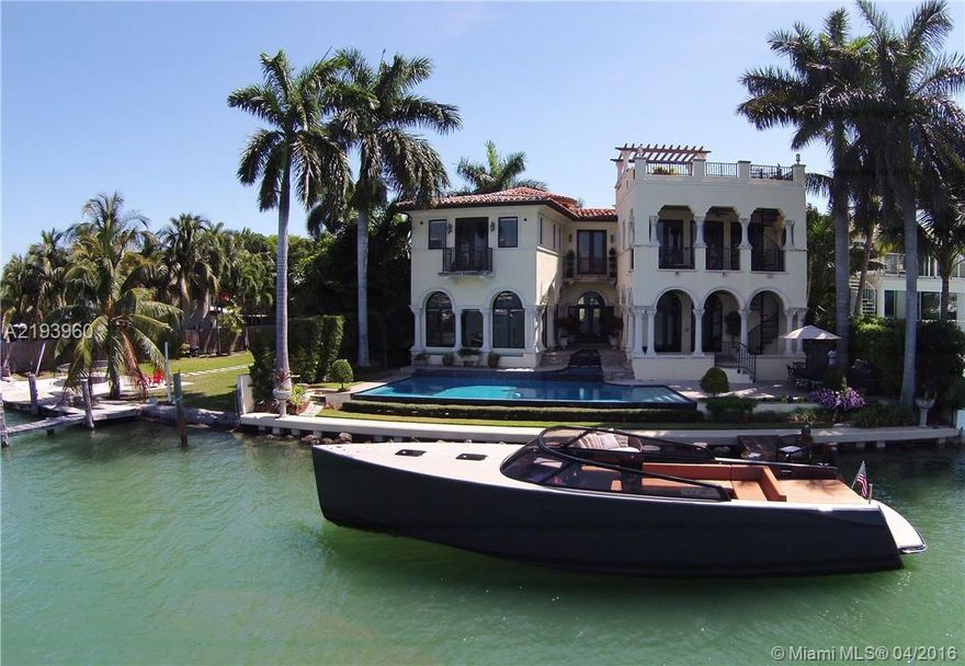 Miami Luxury Lifestyle on prestigious gated Palm Island. This magnificent 2-story modern Mediterranean villa, built in 2008, has served as host to A-list celebrities and royalty, and bestows the most breathtaking unobstructed bay views of Miami's skyline. 80' of waterfront w/boat dock, impeccable appointments and much desired privacy. Ideally located in the heart of Biscayne Bay between Downtown and the famous nightlife, dining, shopping and beaches of South Beach. MUST SEE