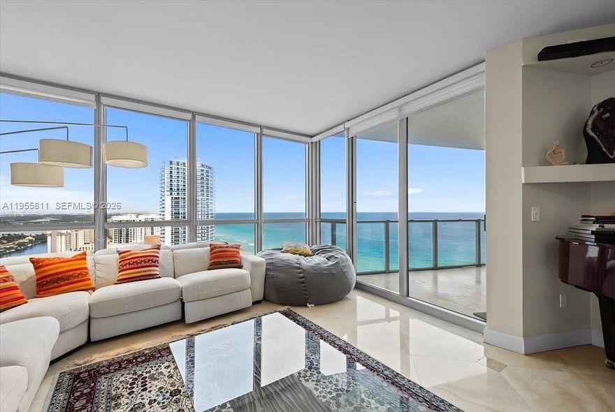 This Luxury apartment is an exceptional opportunity at the prestigious Ocean Palms. Perched on the 30th floor, residence 3003 offers one of the largest and most desirable floor plans in the building, featuring an expansive 3,466 S/F of interior living space plus an extraordinary 557 square feet of wrap-around balconies.
Ideally located within walking distance restaurants ,synagogue, and everyday shopping(Publix across),this residence also offers direct, private beach access, providing the ultimate beachfront lifestyle with both convenience and privacy. In addition, there is a rare &unique opportunity: unit has 4  parking spaces(2 assigned,2 optional for purchase),& (close to entrance and elevators), which is not typical to any other unit.
This elegant residence offers three bedrooms plus a spacious den that can easily serve as a fourth bedroom, along with three and one-half bathrooms. Designed for both comfort and entertaining, the open and flowing layout is filled with natural light and showcases breathtaking views from nearly every room.
Enjoy two oversized balconies with northeast and southeast exposures, capturing sweeping ocean views by day and stunning Intracoastal and city lights by night—a rare and highly sought-after combination.
Set within one of the area’s most luxury, full-service beachfront buildings, this high-floor residence delivers a truly unique opportunity to own a premier home with space, views, and versatility that are rarely available in Ocean Palms.